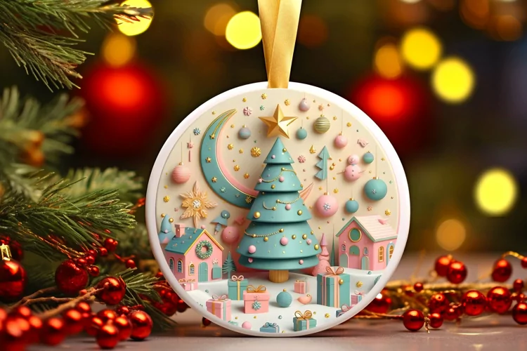 Round Christmas Ornament Sublimation|Clipart