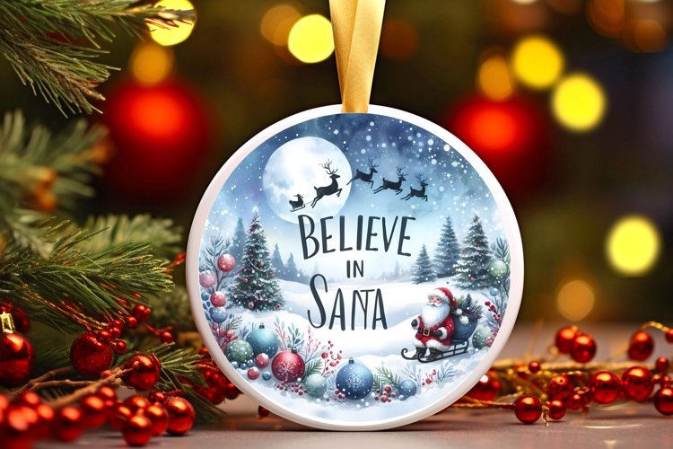 Colorful Santa Round Ornament Sublimation PNG