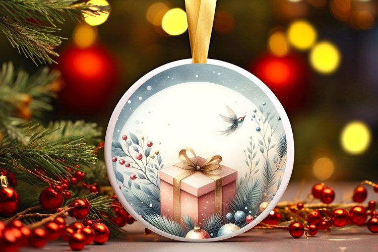 Gift Round Christmas Ornament Sublimation PNG example image 1