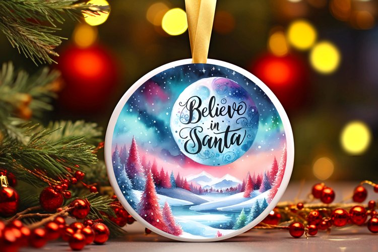 Winter Scene with Santa Round Christmas Ornament Sublimation