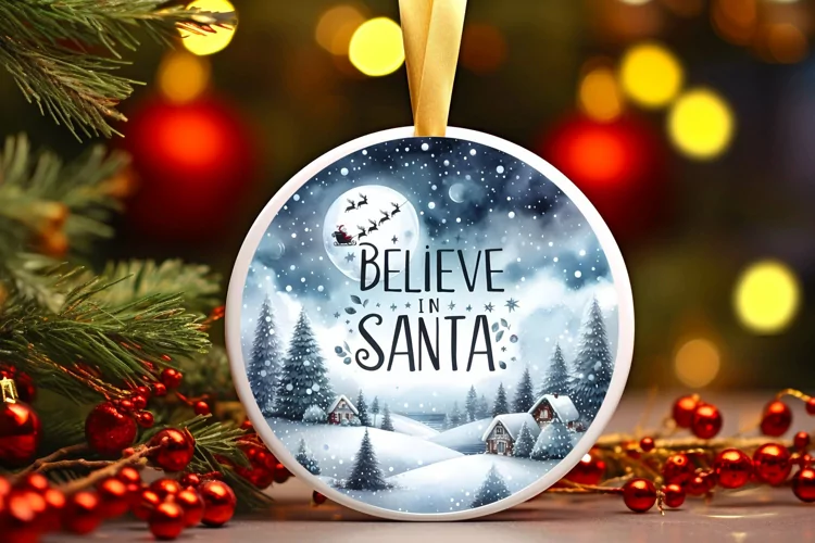 Winter Scene with Large Text Ornament