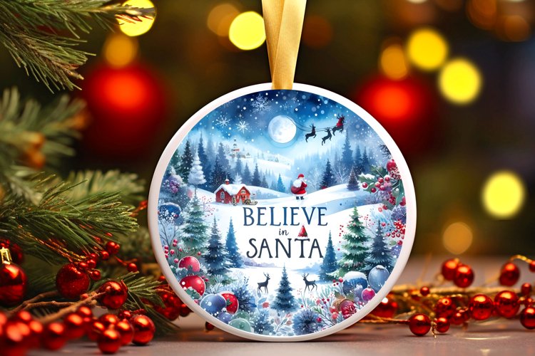 Winter Scene Believe in Santa Ornament Sublimation PNG