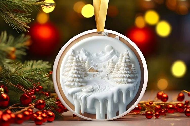 Round 3D Martzipan Winter Scene Round Ornament Sublimation
