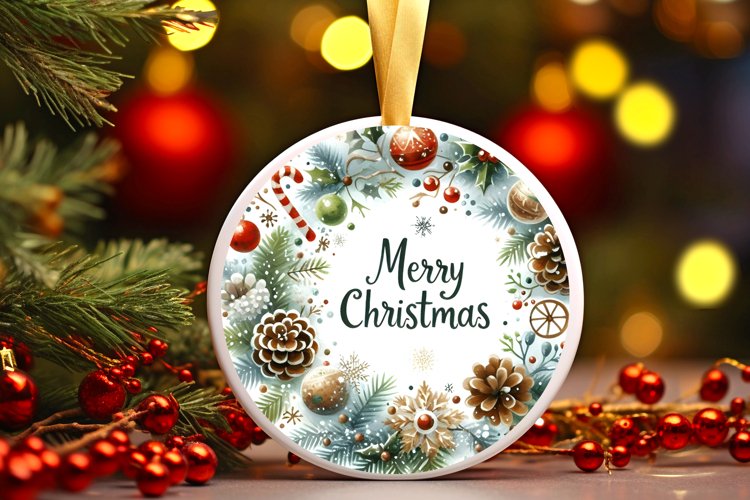 Merry Christmas Round Ornament Sublimation PNG