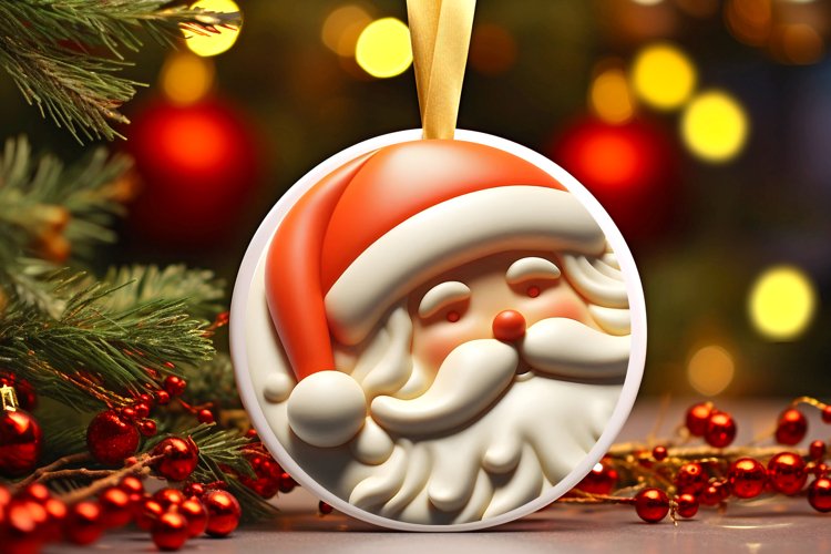 Round 3D Santa Round Ornament Sublimation PNG