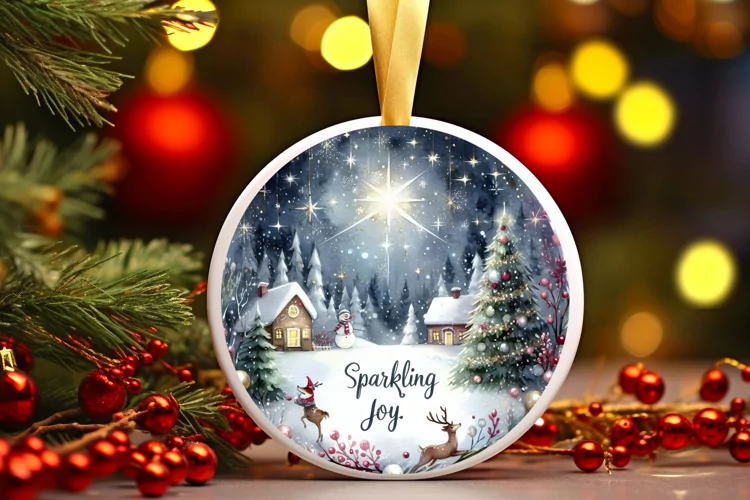 Round Christmas Ornament Sublimation|Clipart