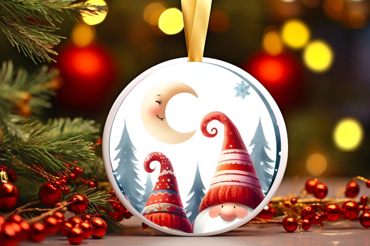 Winter Gnomes Round Ornament Sublimation PNG