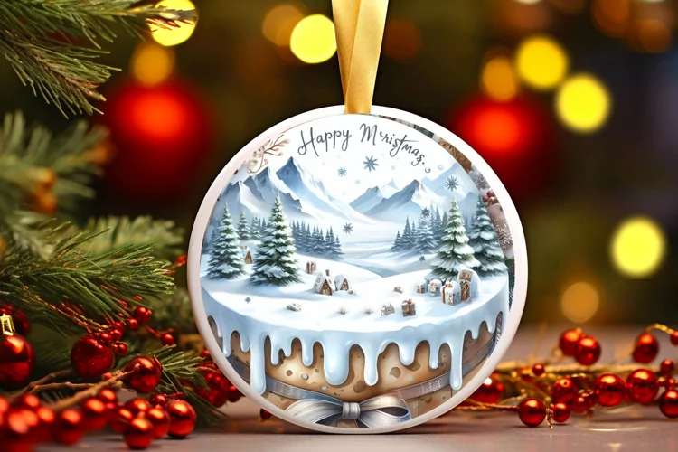 Melting Winter Scene Champaigne Round Ornament Sublimation