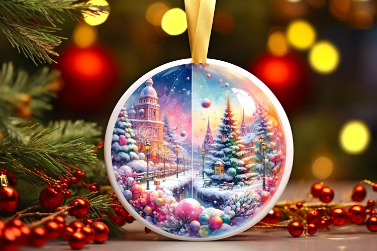 Melting Winter Scene Tour Eifel Round Ornament Sublimation