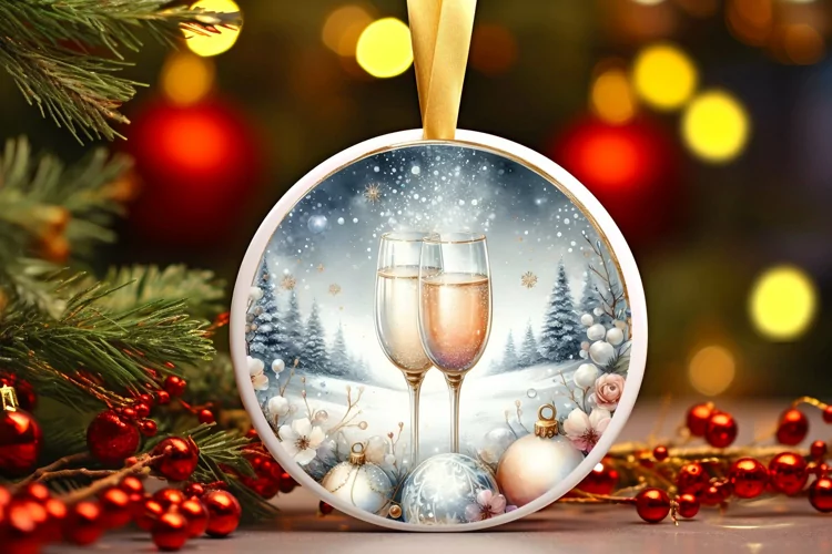 Melting Winter Scene Champaigne Round Ornament Sublimation