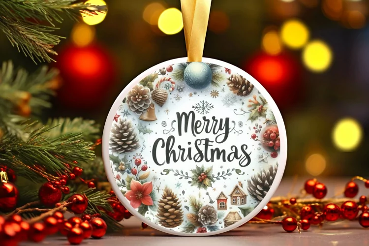 Round Christmas Ornament Sublimation|Clipart