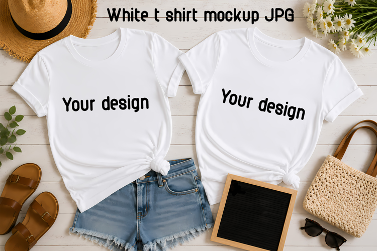 Two White T Shirt Mockup | Summer Shirt Mockup JPG