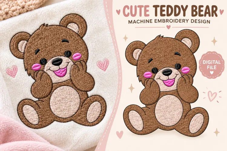 Cute Teddy Bear Machine Embroidery Design