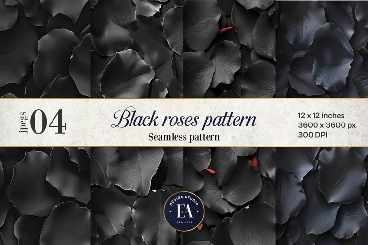 Black Rose Petals Pattern digital papers | Roses pattern