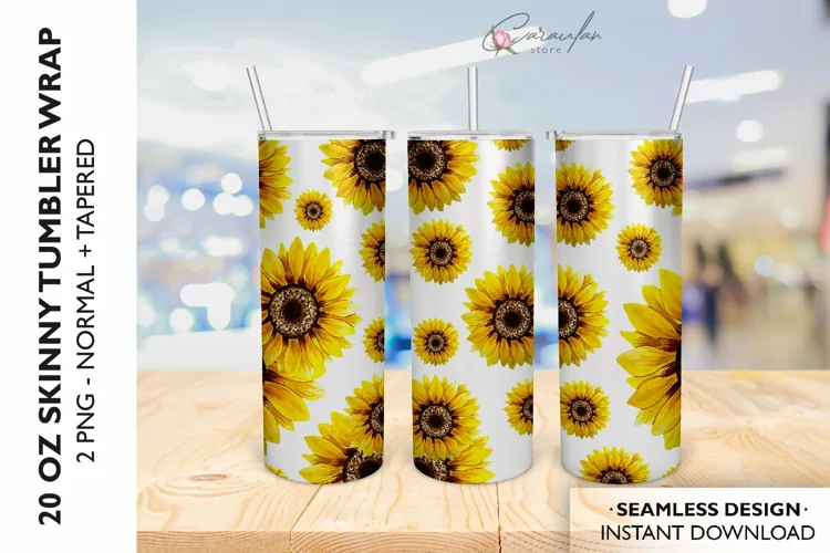 SEAMLESS Sunflower Tumbler Sublimation Design,20 OZ Skinny T