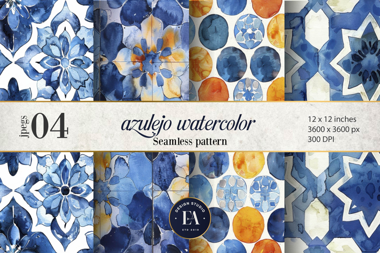 Azulejo watercolor Tile Pattern | Moroccan Traditional tiles
