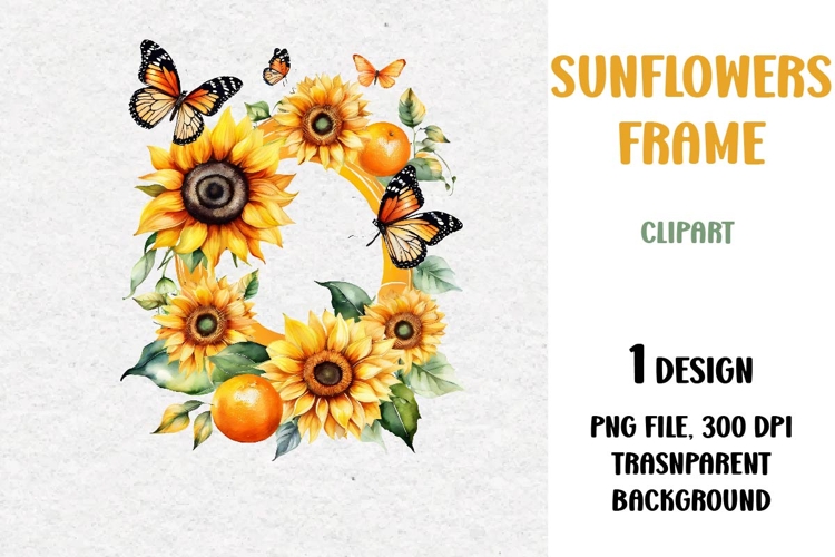 Watercolor Sunflowers Frame, PNG