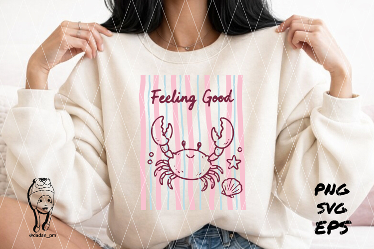 feeling good crab Summer Preppy Hand Drawn