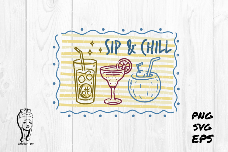 sip & chill Summer Preppy Hand Drawn