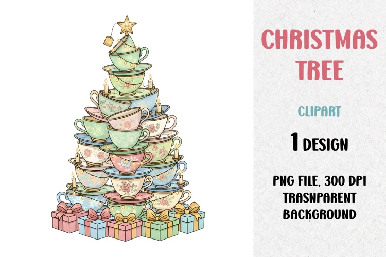 Cups Christmas Tree, Clipart, PNG