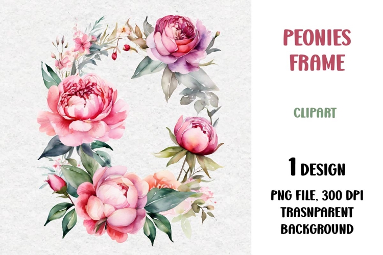 Watercolor Peonies Frame, PNG