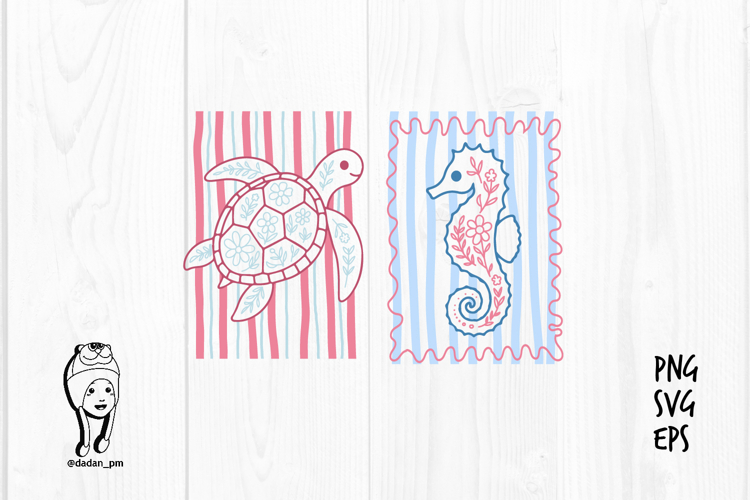 Floral Ocean Creatures hand drawn