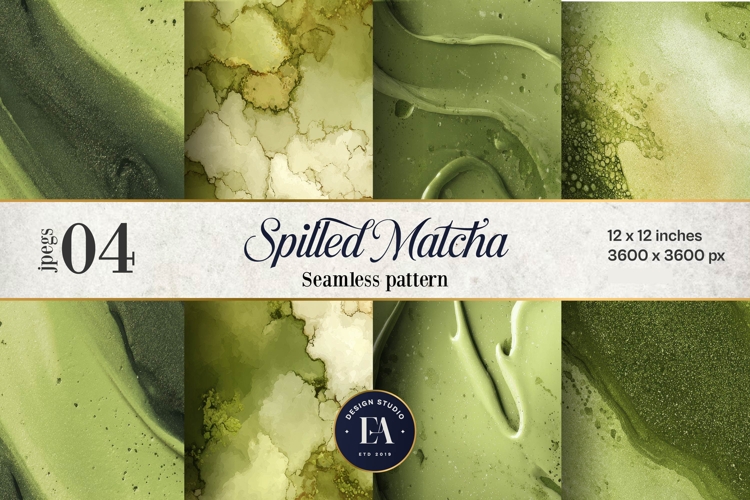 Spilled Matcha Texture, Green Abstract Liquid Digital Paper