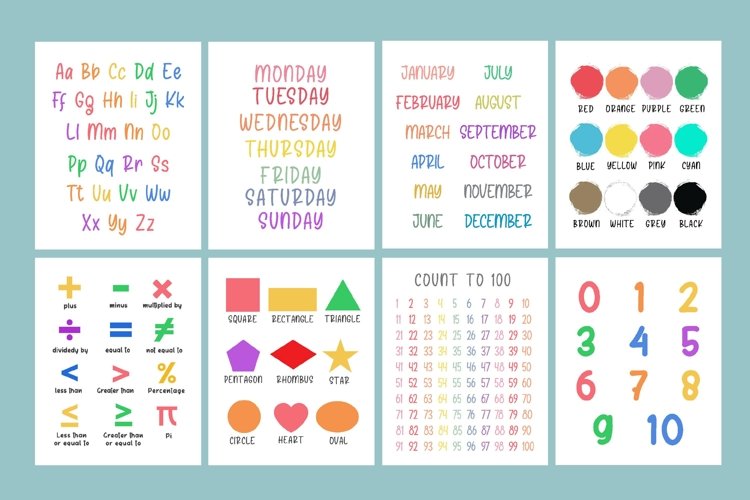 8 Sets Educational Prints JPEG