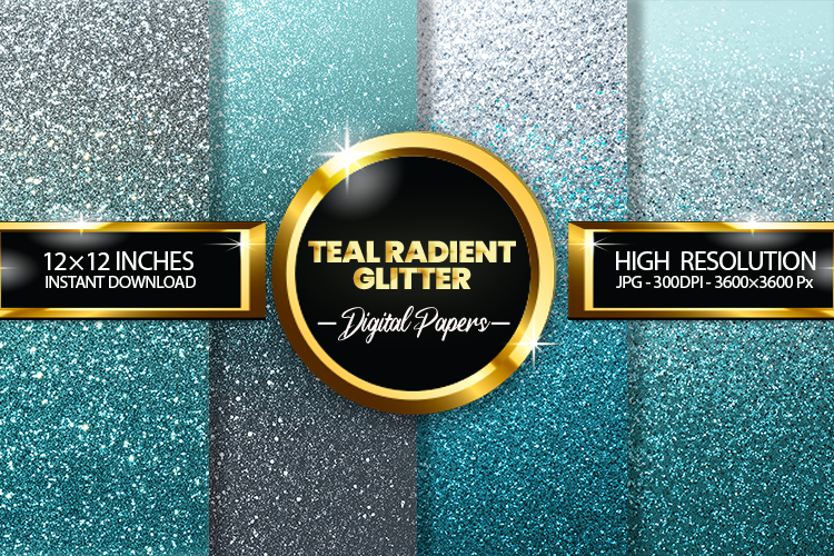 Teal radient Glitter Digital Papers - 04 variations