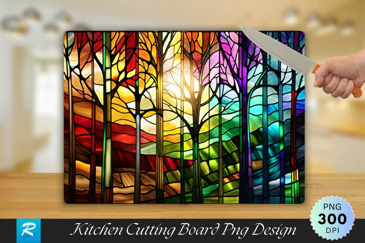 Trees Stained Cutting Board Sublimation Design