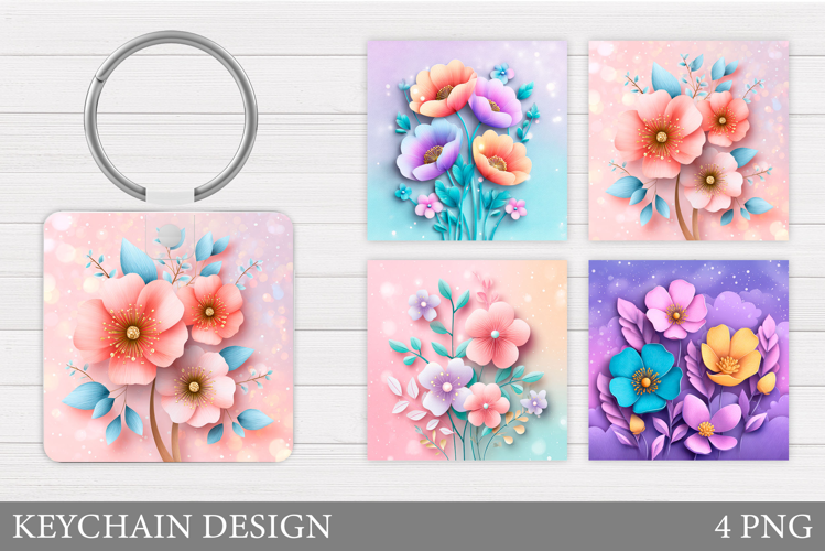 Flowers Keychain Design. Floral Keychain Sublimation
