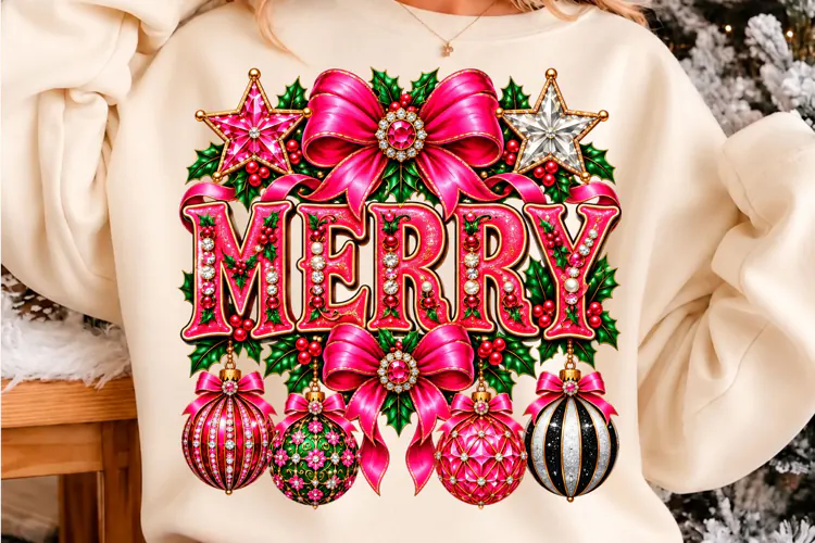 Merry Christmas Pink Ornament Design