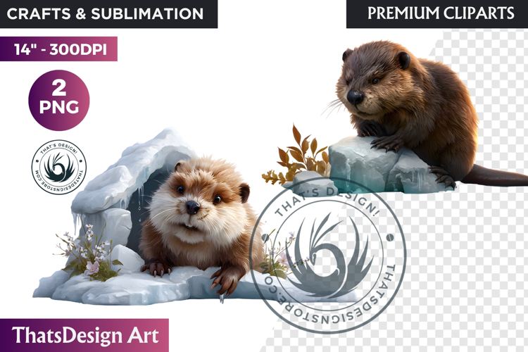 Beaver Watercolor Winter Animal Clipart Arctic Wildlife PNG