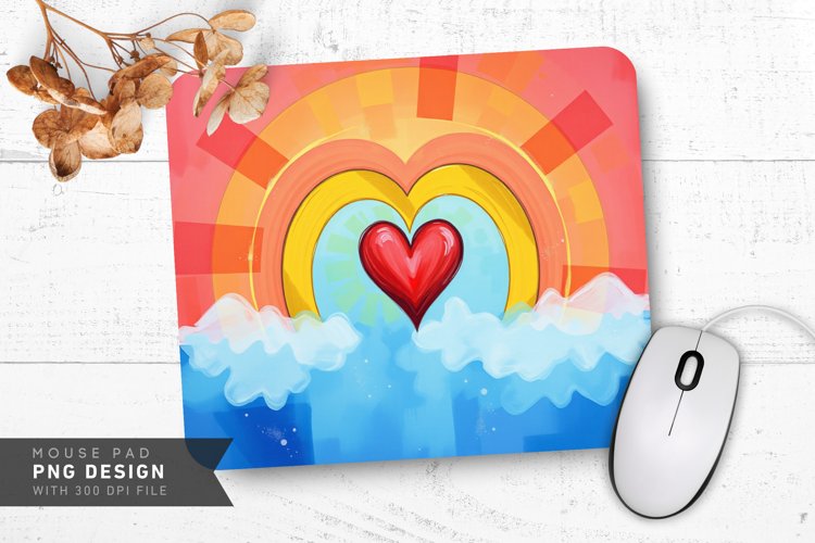 Abstract Heart Rainbow Mouse Pad PNG Design