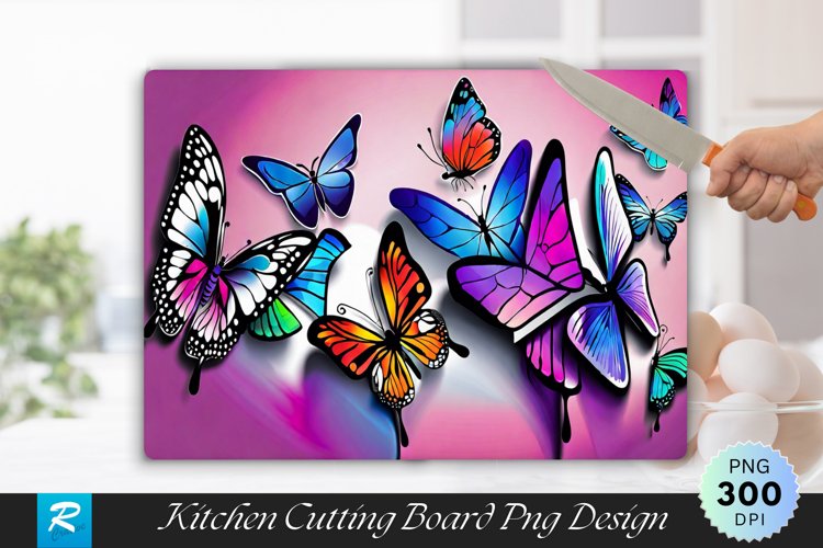 Watercolor Butterflies Cutting Board Sublimation Design example image 1