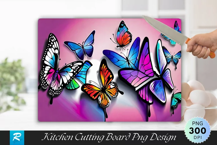 Watercolor Butterflies Cutting Board Sublimation Design