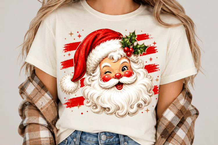 Vintage Santa PNG, Retro Christmas Santa Sublimation, Winkin