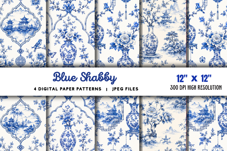 Blue Shabby Chic Chinoiserie Junk Journal JPG