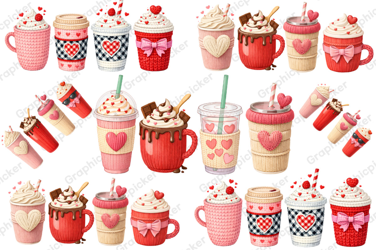 Yarn Valentine Coffee PNG, Valentine Coffee Faux Yarn PNG