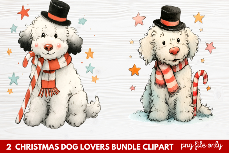 2 Christmas Dog Lovers Clipart | Festive Holiday Puppy PNG