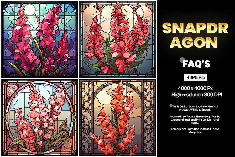 Stained Glass Snapdragon Square Coaster - 04 Variations example image 1