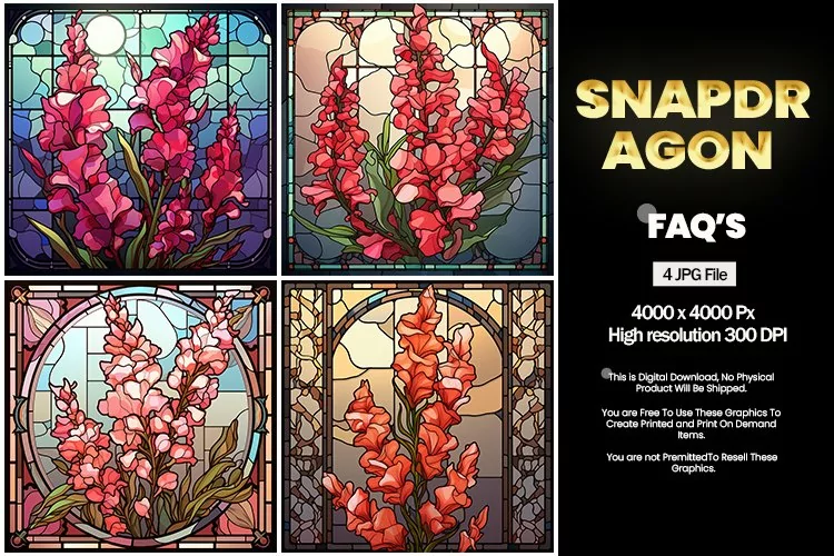 Stained Glass Snapdragon Square Coaster - 04 Variations