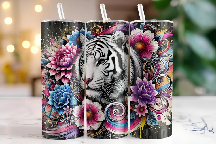 Tiger & Flowers Tumbler Wrap | Sublimation | Tumblers
