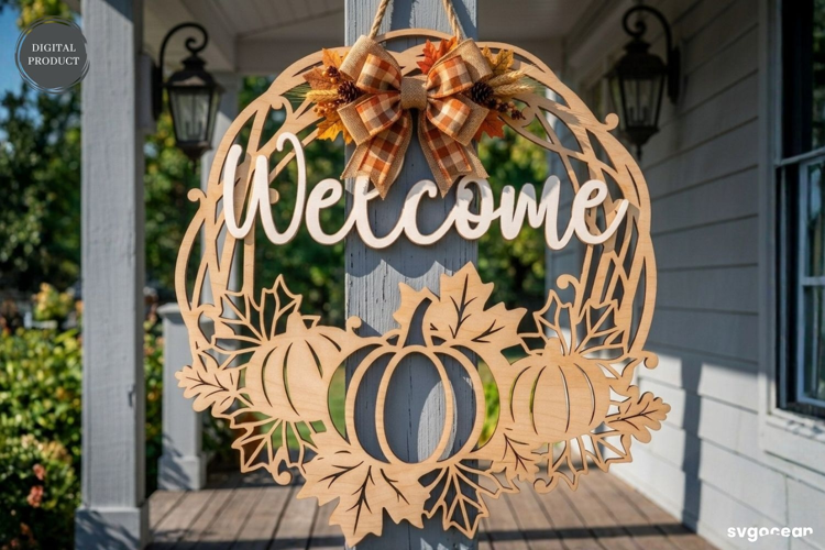 Welcome Fall Door Sign Laser Cut | Wreath Sign | SVG