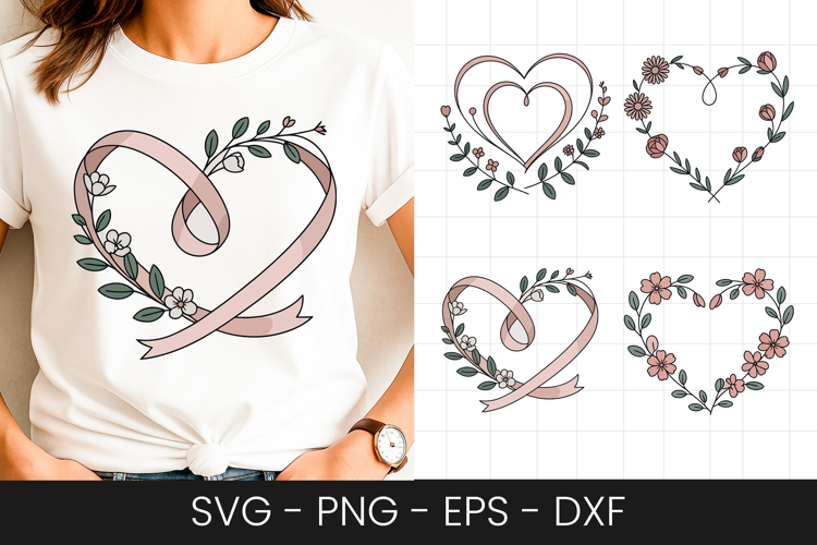 Romantic Ribbon Heart Love Design SVG PNG