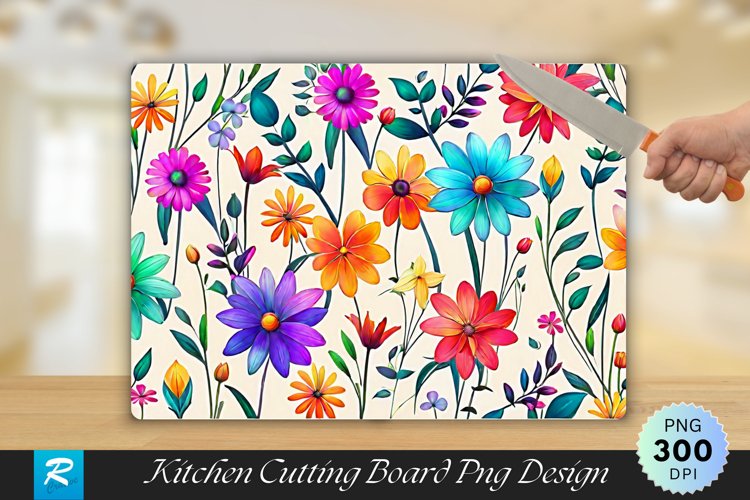 Colorful Flowers Cutting Board Sublimation Design