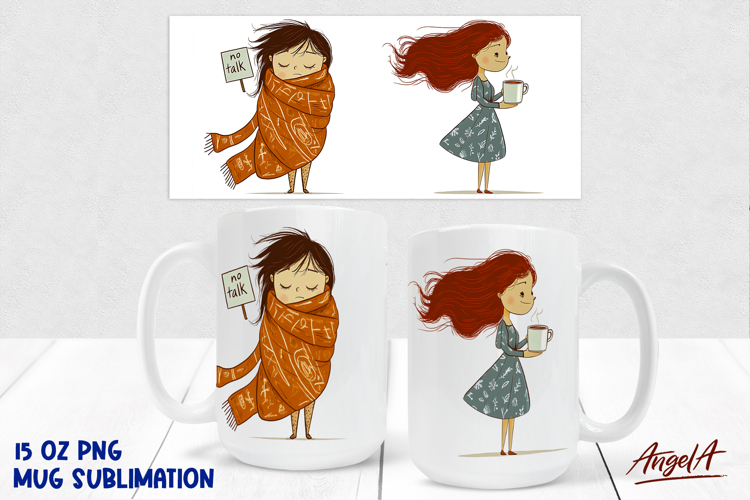 Happy girl drinking coffee Coffee Mug sublimation, No talk