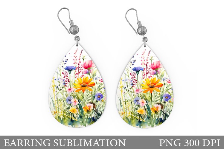 Wildflowers Earring Design. Summer Flowers Teardrop Earring