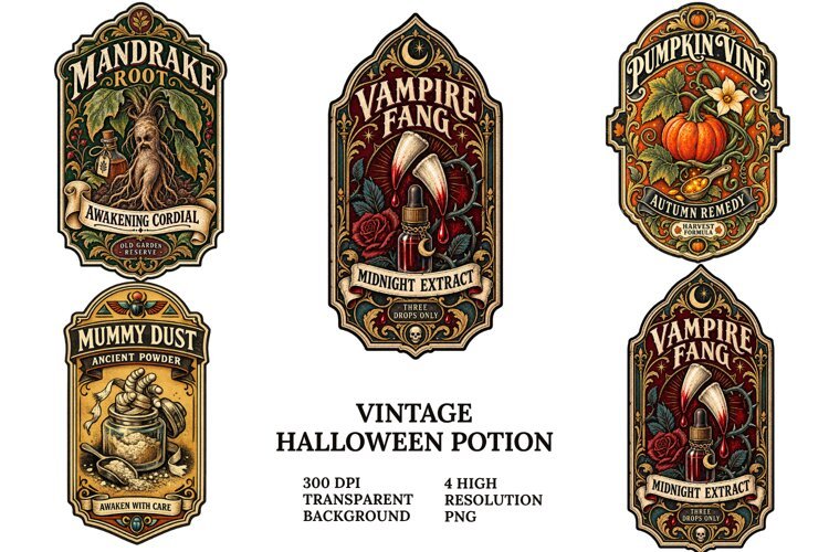 Vintage Halloween Potion PNG Gothic Apothecary Sublimation example image 1