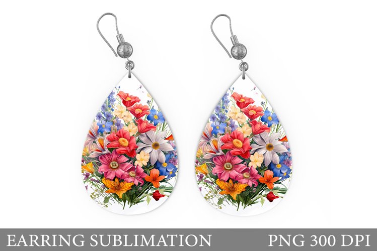 Flowers Earring Sublimtion. Wildflowers Earring Design